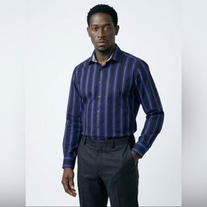 Robert Graham Navy and Purple Striped Dress Shirt